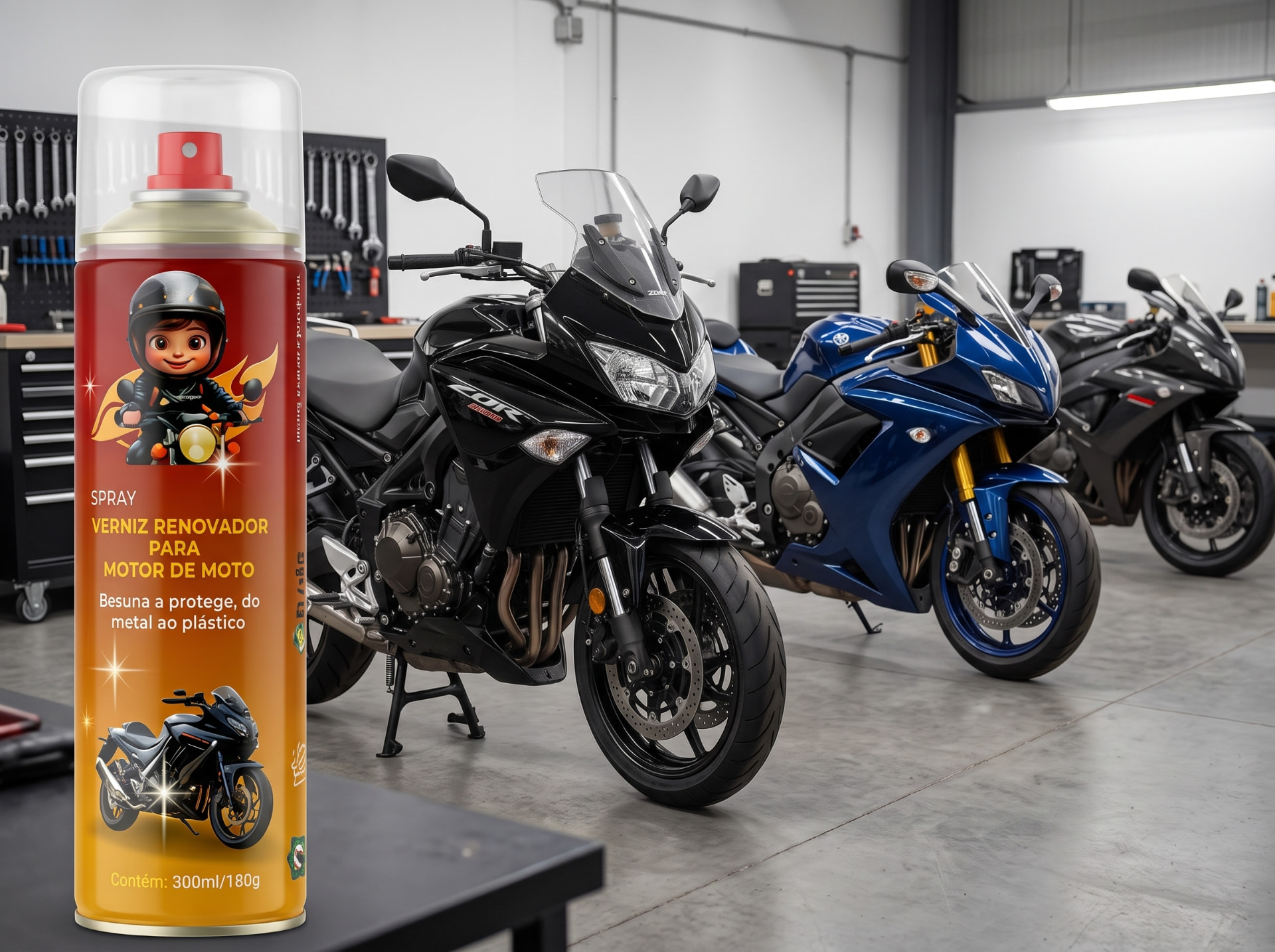 Verniz Renovador para Motor de Moto Tudo Q em oficina com motos