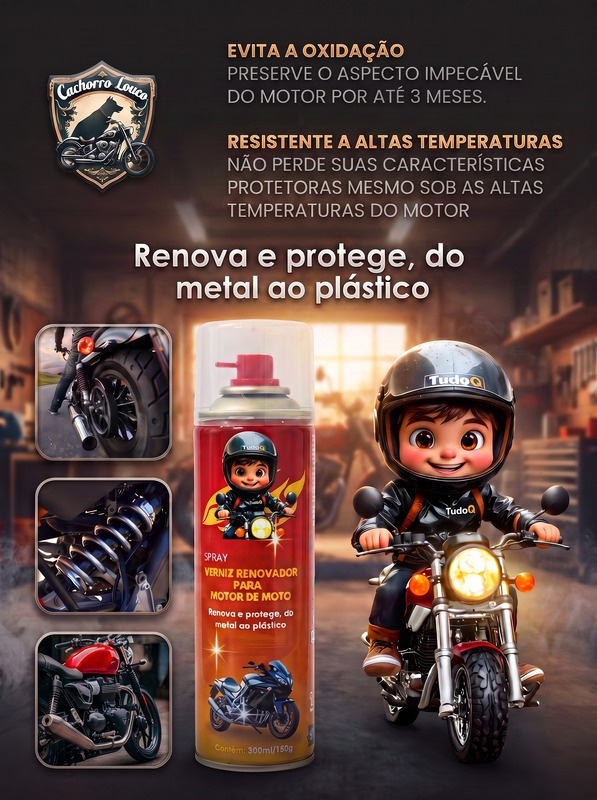 Embalagem original do Verniz Renovador para Motor de Moto Tudo Q